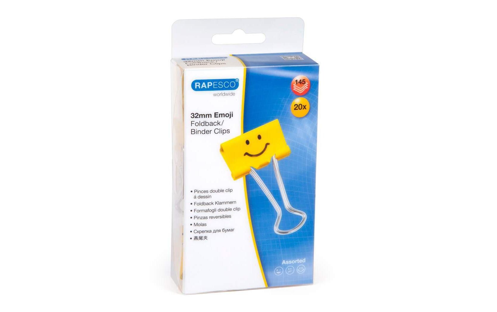 Rapesco 32mm Emoji- Befestigungsclips 20 Klammern, gelb