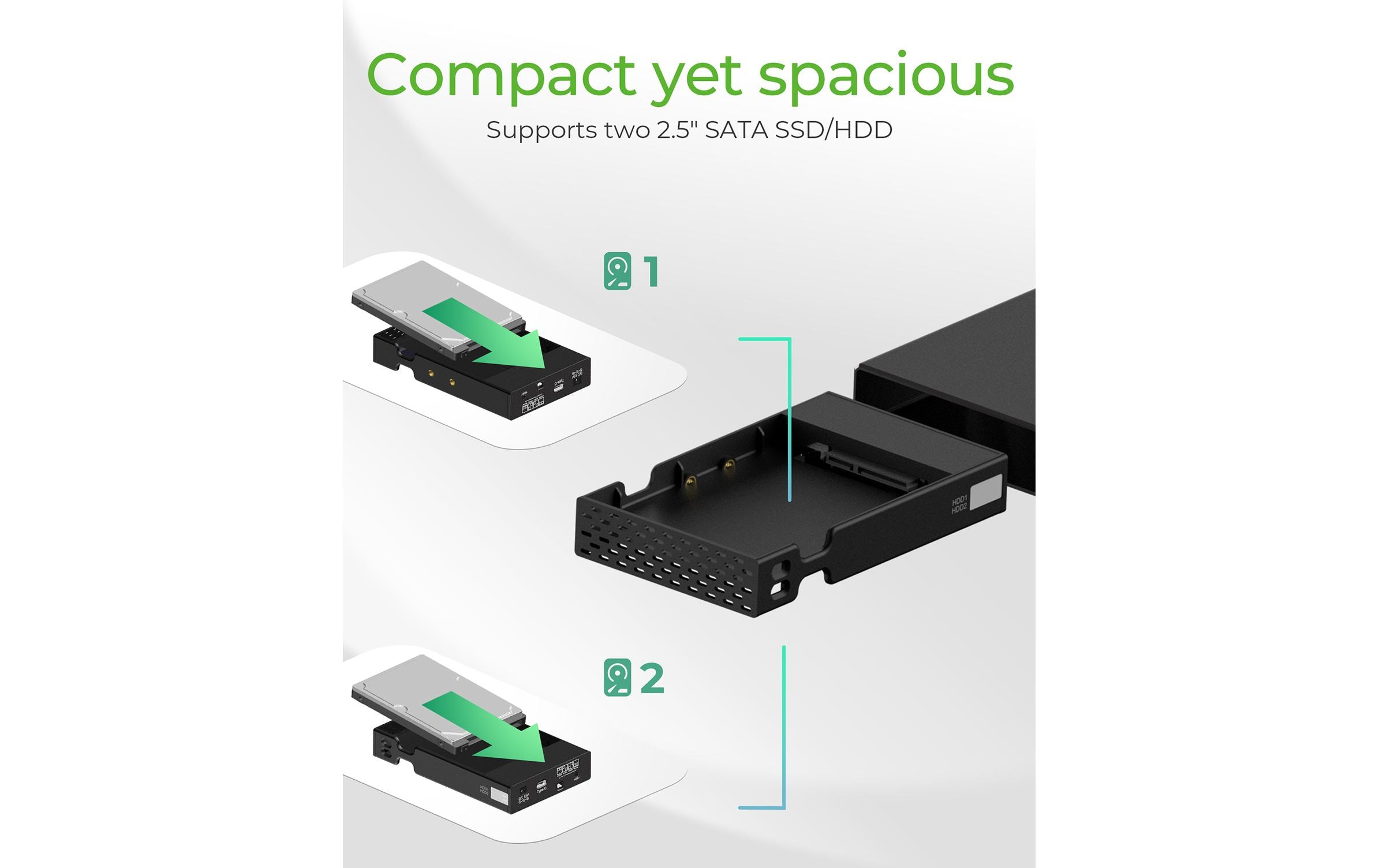 ICY BOX ext. 2.5 Raid Geh. IB-RD2253-C31 schwarz, USB3.2 Type-C, für 2x 2.5 SSD