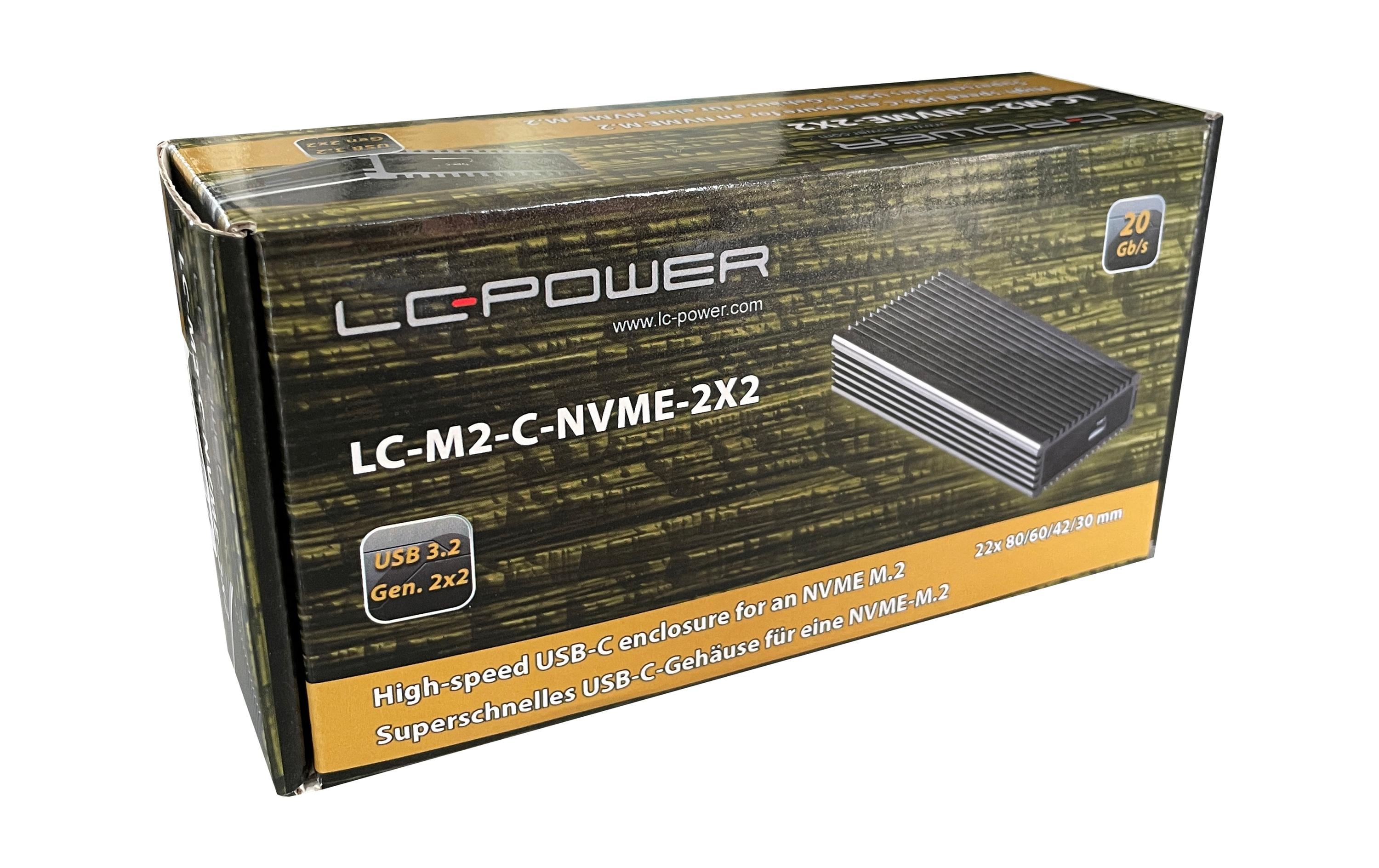 LC-Power ext. M.2 Gehäuse LC-M2-C NVME 2x2 schwarz, USB Type-C, für M.2 SSD, NVME