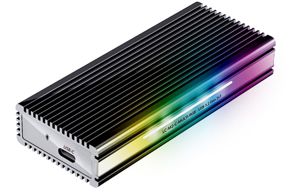 LC-Power ext. M.2 Gehäuse LC-M2-C-MULTI-RGB schwarz, USB3.2, für M.2 SSD, NVME, SATA