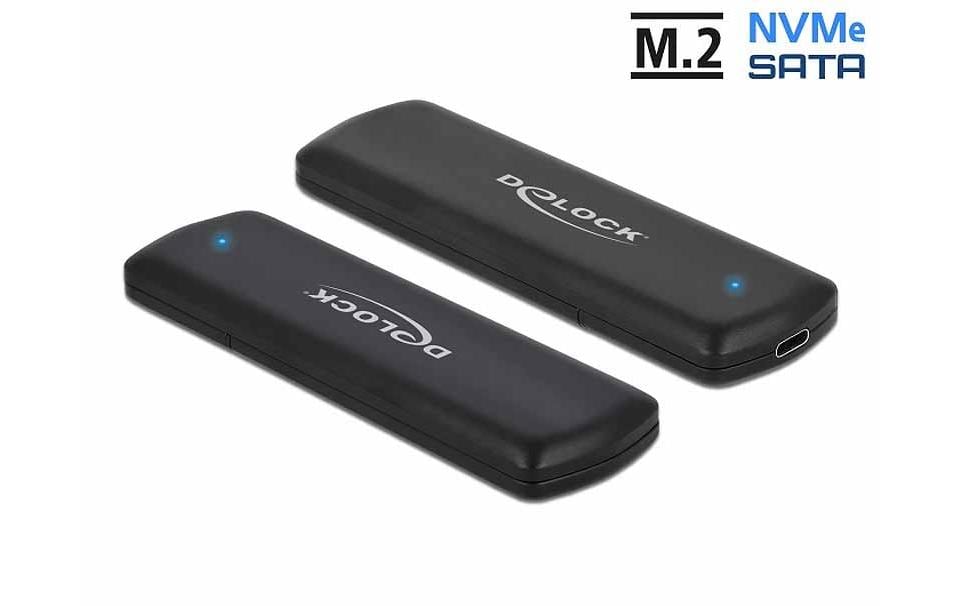 Delock M.2 NVME o. SATA SSD zu USB Gehäuse Betrieb von M.2 NVME oder SATA SSDs an USB